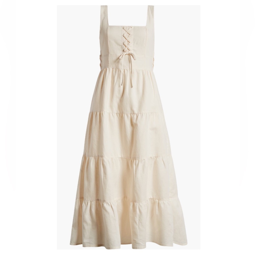 PAIGE Ophella Linen & Cotton Marble Light Pink Sleeveless Midi Dress - Sz 8, NWT